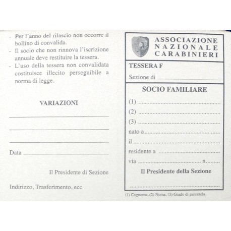 Cartoncino Tessera SOCIO FAMILIARE