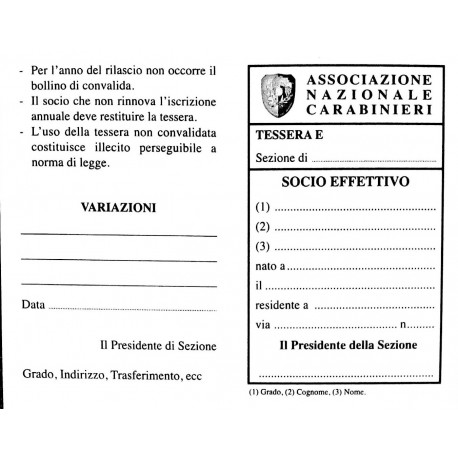 Cartoncino Tessera SOCIO EFFETTIVO